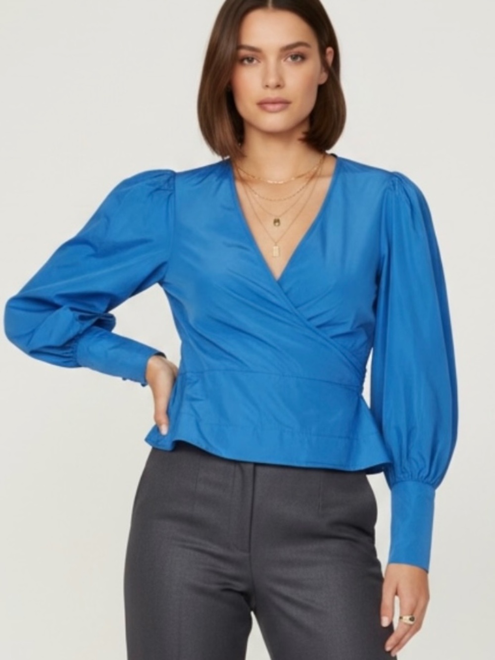 Veronica Beard Top Seema Taffeta Bluebell Blue Blouse Size 6